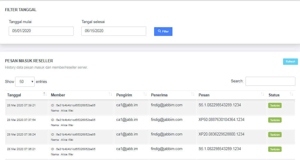 Pesan Masuk Reseller